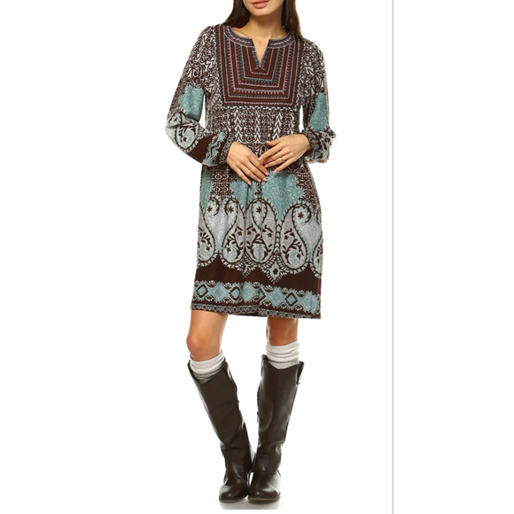 Boho Coastal Cowgirl Embroidered Sweater Dress size XL Soft Flattering Stretch - Picture 4 of 7